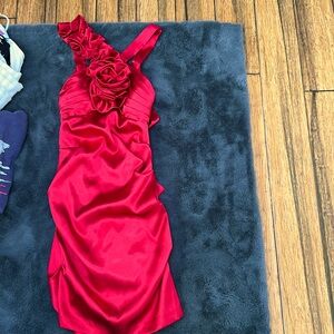 Backless satin red dress